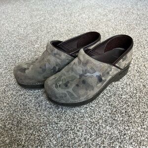 Dansko Camo Print Leather Clogs, Size 37